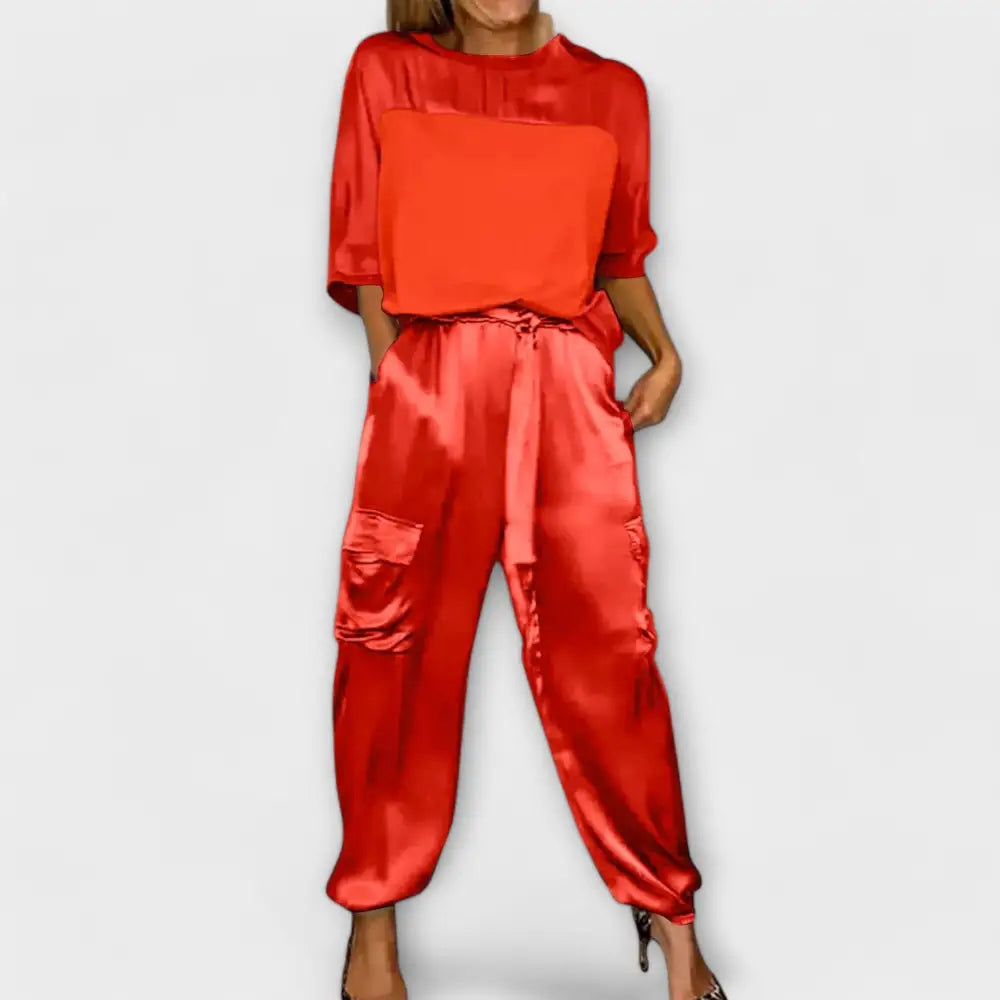 Carla – Conjunto Estilo Sofisticado - Naranja / S - CONJUNTOS