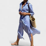 Carmen – Vestido Rayas Chic y Sofisticado - Azul / S - Vestidos
