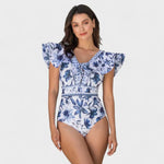 Clara – Conjunto Elegancia Floral Mediterránea - Conjunto Floral Mediterráneo – Bañador con Falda a Juego