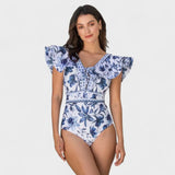 Clara – Conjunto Elegancia Floral Mediterránea - Conjunto Floral Mediterráneo – Bañador con Falda a Juego