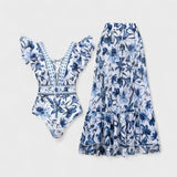 Clara – Conjunto Elegancia Floral Mediterránea - Conjunto Floral Mediterráneo – Bañador con Falda a Juego