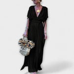 Clara – Vestido Elegancia Griega con Lazo Trenzado - Negro / Einheitsgröße - Vestidos
