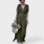 Clara – Vestido Elegancia Griega con Lazo Trenzado - Verde / Einheitsgröße - Vestidos