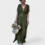 Clara – Vestido Elegancia Griega con Lazo Trenzado - Verde / Einheitsgröße - Vestidos