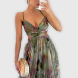 Clara – Vestido Encanto Floral Elegante - Verde / S - Vestidos