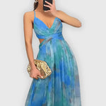 Claudia – Vestido Elegancia Floral Atemporal - Azul cielo / S - Vestidos