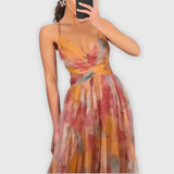 Claudia – Vestido Elegancia Floral Atemporal - Naranja / S - Vestidos