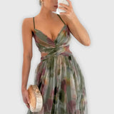 Claudia – Vestido Elegancia Floral Atemporal - Verde / S - Vestidos