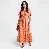 Claudia – Vestido Encanto Floral Radiante - Naranja / S - Vestidos