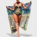 Dalia – Bañador Elegancia Tropical con Falda de Playa - Darius – Bañador Push-Up con Cadena y Falda Playa
