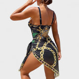 Dalia – Bañador Elegancia Tropical con Falda de Playa - Darius – Bañador Push-Up con Cadena y Falda Playa