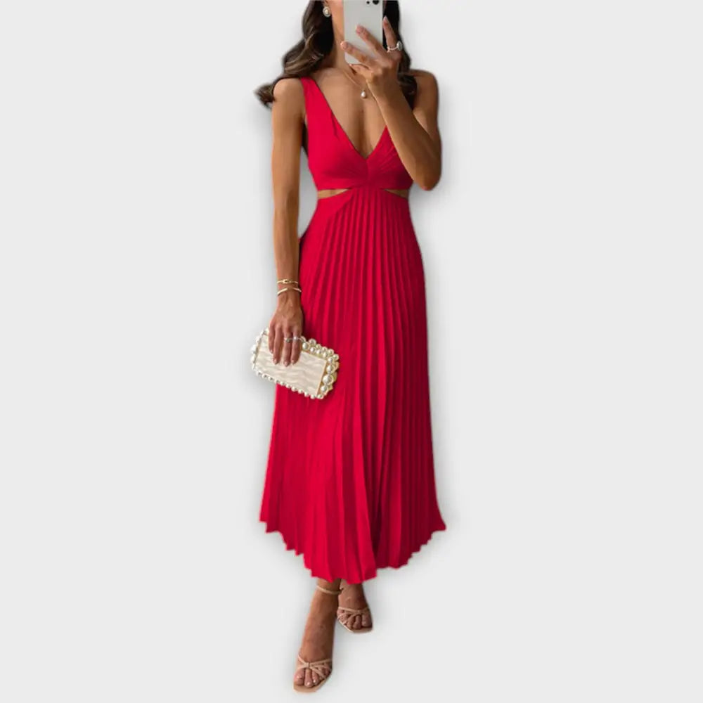 Isabel – Vestido Elegancia Plisada en Noche Especial - Rojo / S - Vestidos