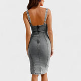 Marina – Vestido Denim Chic con Abertura Elegante - Vestidos