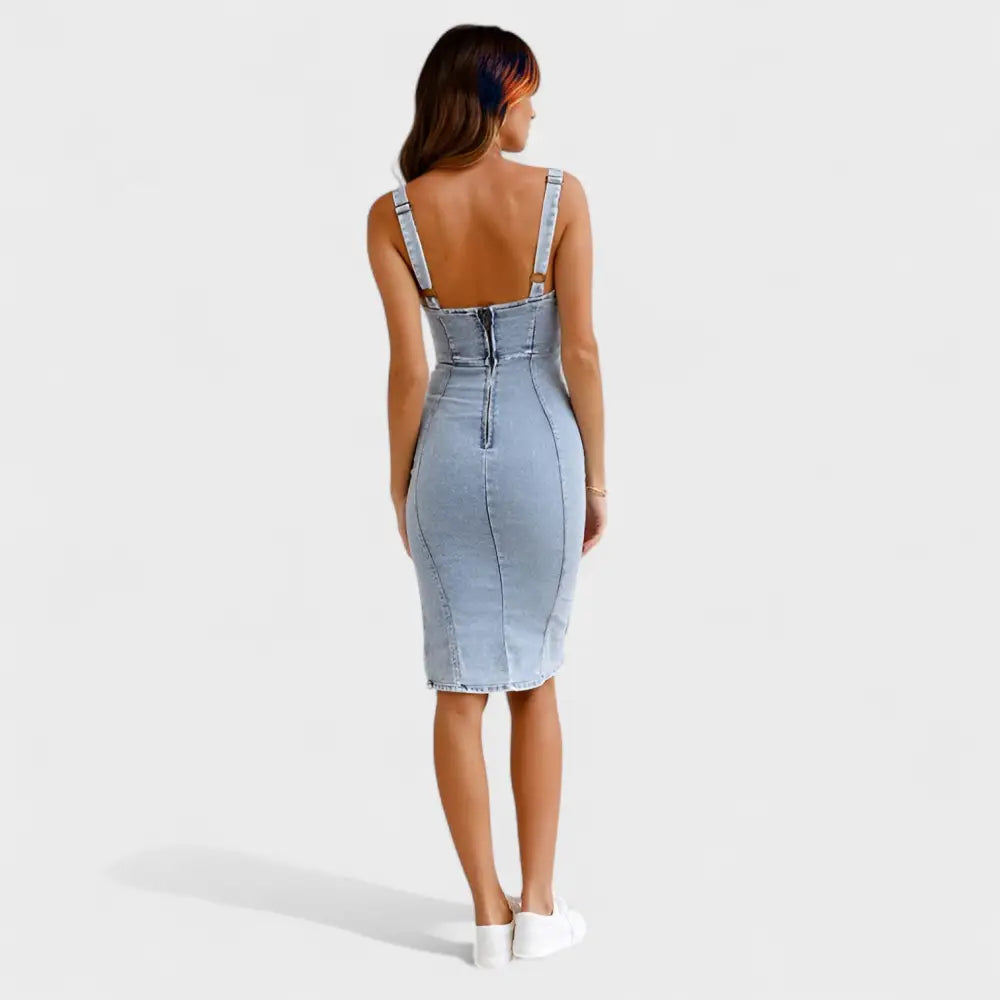 Marina – Vestido Denim Chic con Abertura Elegante - Vestidos