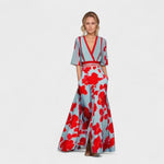 Marina – Vestido Elegancia Floral Atemporal - Azul / Rojo / S - Vestidos