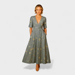 Marina – Vestido Elegancia Floral Atemporal - Gris / S - Vestidos