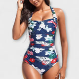 Mireia – Traje de Baño Elegancia Floral - Blau-Weiß / XS