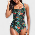 Mireia – Traje de Baño Elegancia Floral - Schwarz-Grün / XS
