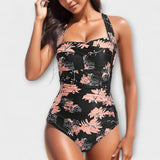 Mireia – Traje de Baño Elegancia Floral - Schwarz-Rosa / XS