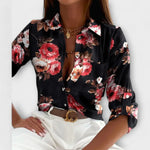 Nuria – Blusa Elegancia Atemporal y Chic - Schwarze und rosa Blumen / S - Nuria – Blusa Elegancia Atemporal y Chic >