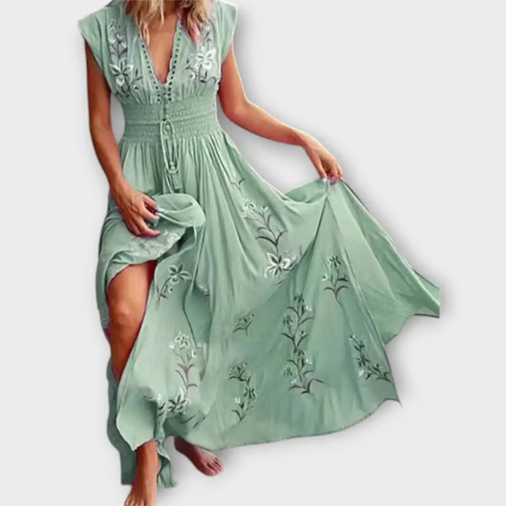 Valentina – Vestido Encanto Bohemio con Bordados Delicados - Hellgrün / S - Vestidos
