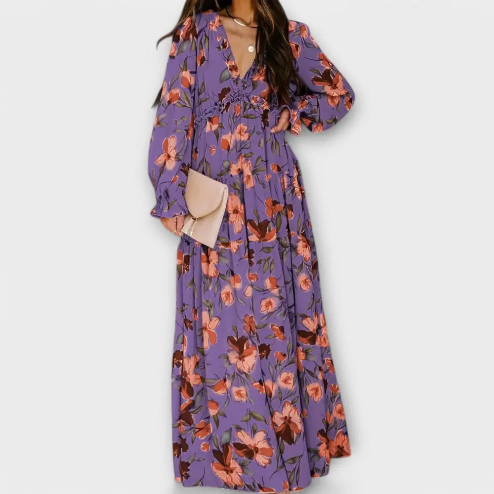 Alicia – Vestido Elegancia Floral - Dunkelviolett / S - Vestidos