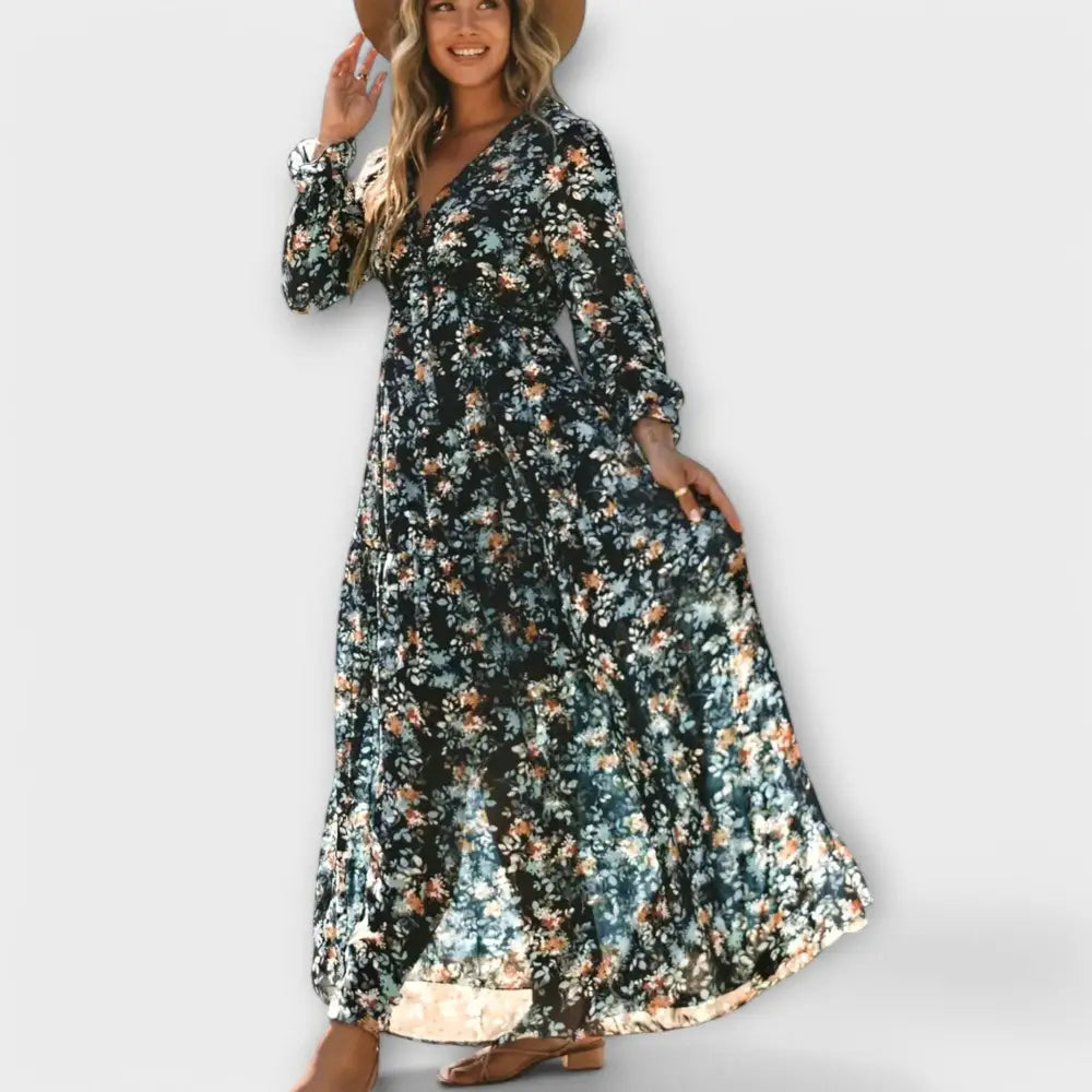 Alicia – Vestido Elegancia Floral - Marineblau / S - Vestidos