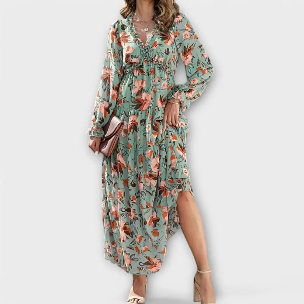Alicia – Vestido Elegancia Floral - Verde / S - Vestidos