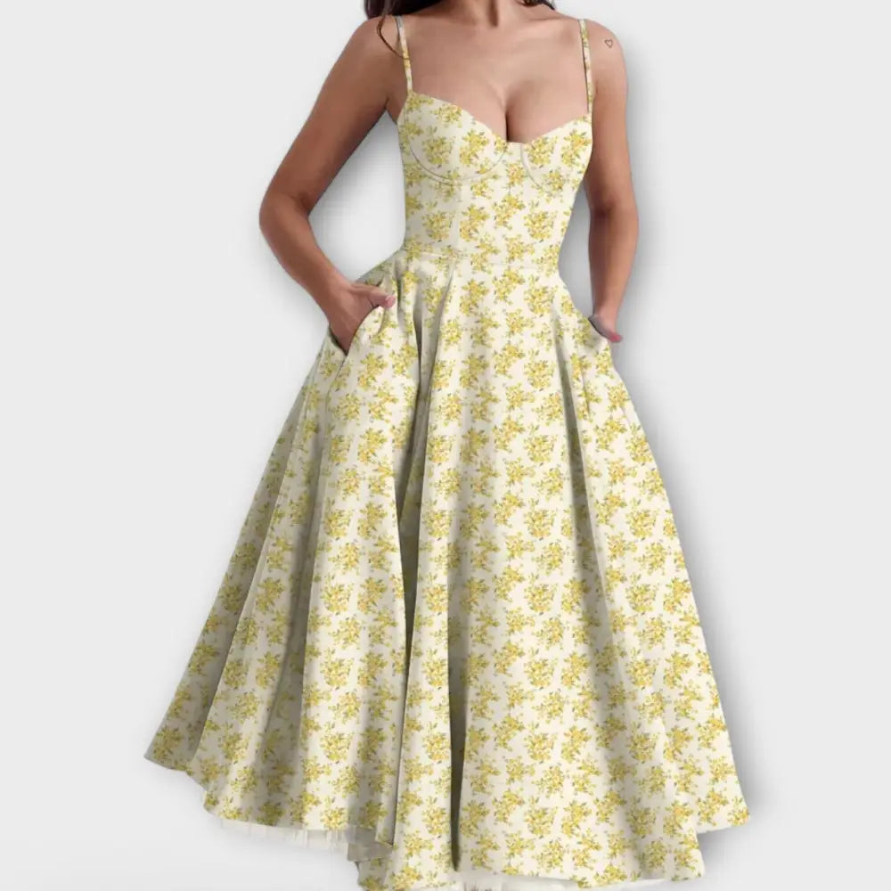 Alicia – Vestido Verano Encanto Ligero - Gelbgeblümt / S - Vestidos