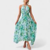 Ángela – Vestido Maxi Plisado con Flores y Toque Romántico - Vestidos