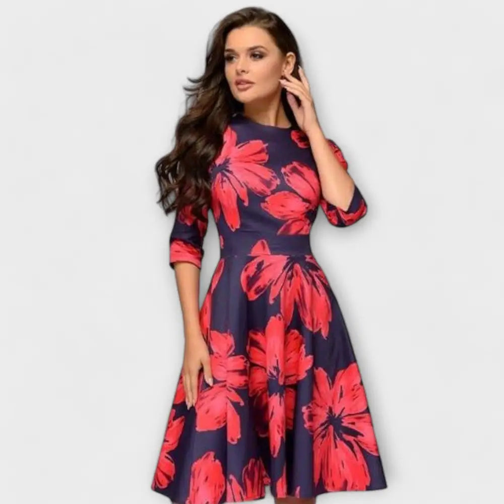 Ángela – Vestido Toque Retro Irresistible - Rote Blumen / XS - Vestidos