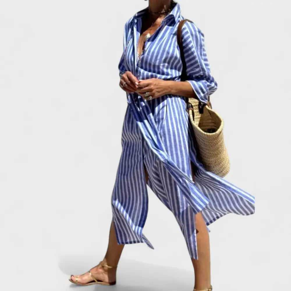 Carmen – Vestido Rayas Chic y Sofisticado - Azul / S - Vestidos