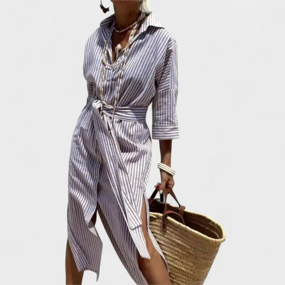 Carmen – Vestido Rayas Chic y Sofisticado - Khaki / S - Vestidos