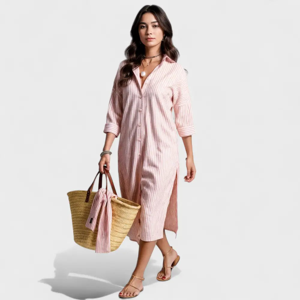 Carmen – Vestido Rayas Chic y Sofisticado - Rosa / S - Vestidos