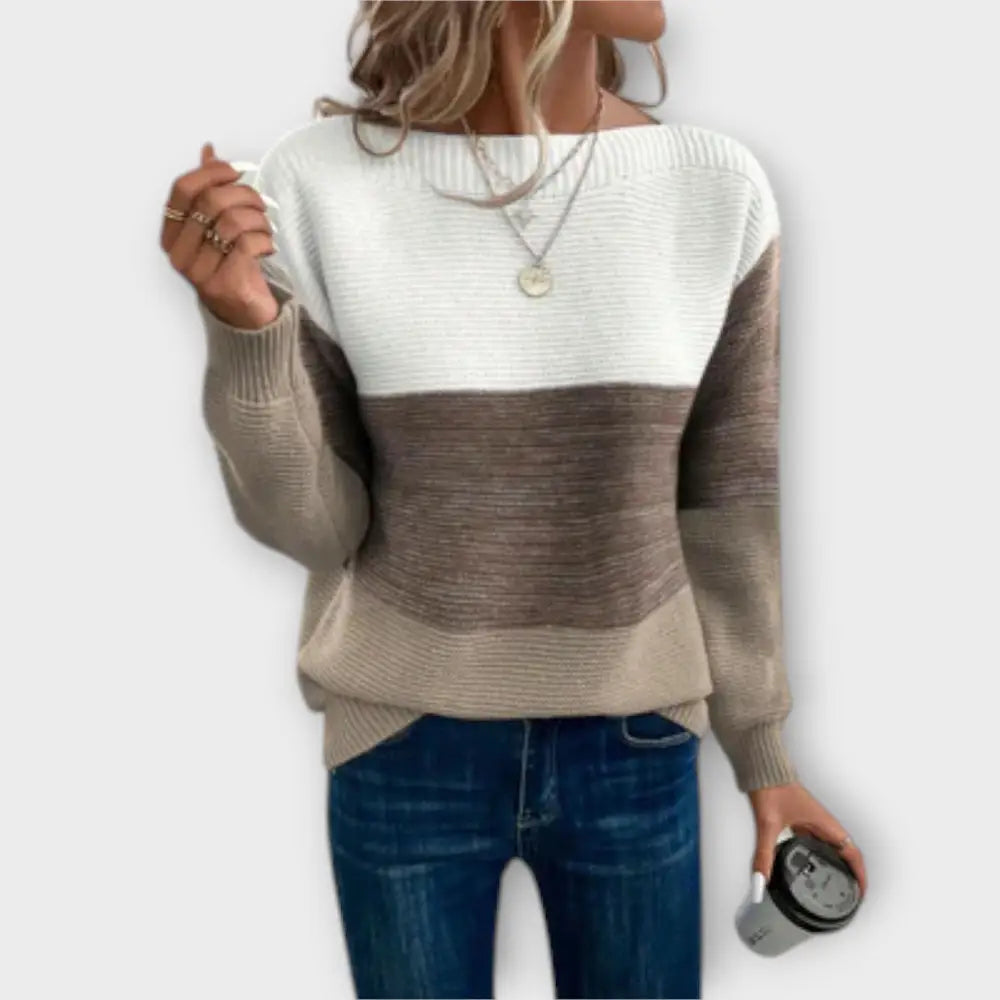 Clara – Suéter Estilo Patchwork Moderno y Elegante - Braun / S - Suéteres & Cardigans
