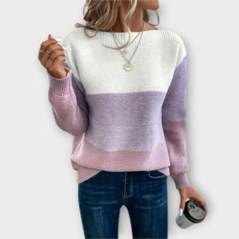 Clara – Suéter Estilo Patchwork Moderno y Elegante - Lila / S - Suéteres & Cardigans