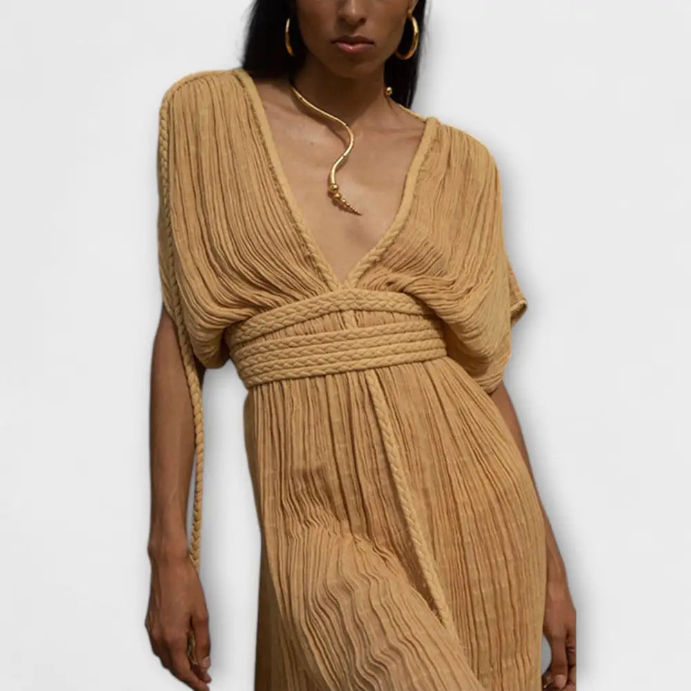 Clara – Vestido Elegancia Griega con Lazo Trenzado - Beige / Einheitsgröße - Vestidos