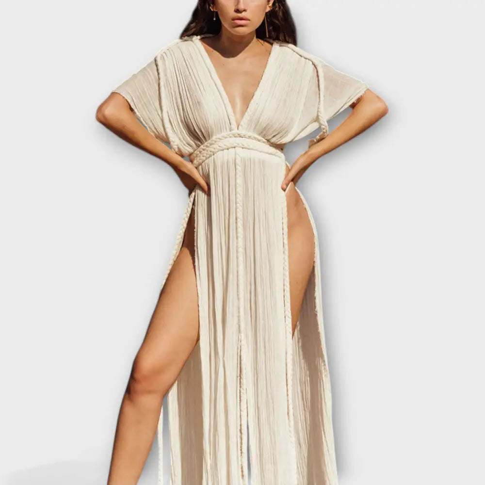 Clara – Vestido Elegancia Griega con Lazo Trenzado - Blanco / Einheitsgröße - Vestidos