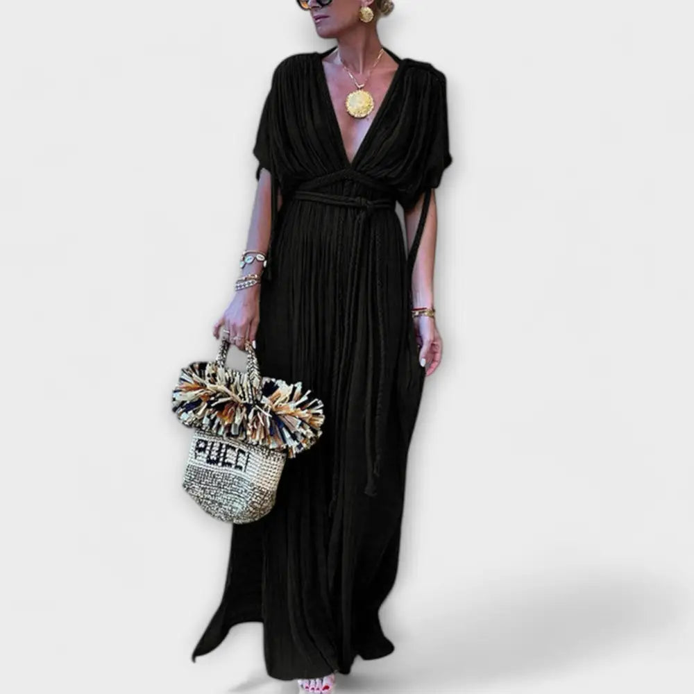 Clara – Vestido Elegancia Griega con Lazo Trenzado - Negro / Einheitsgröße - Vestidos