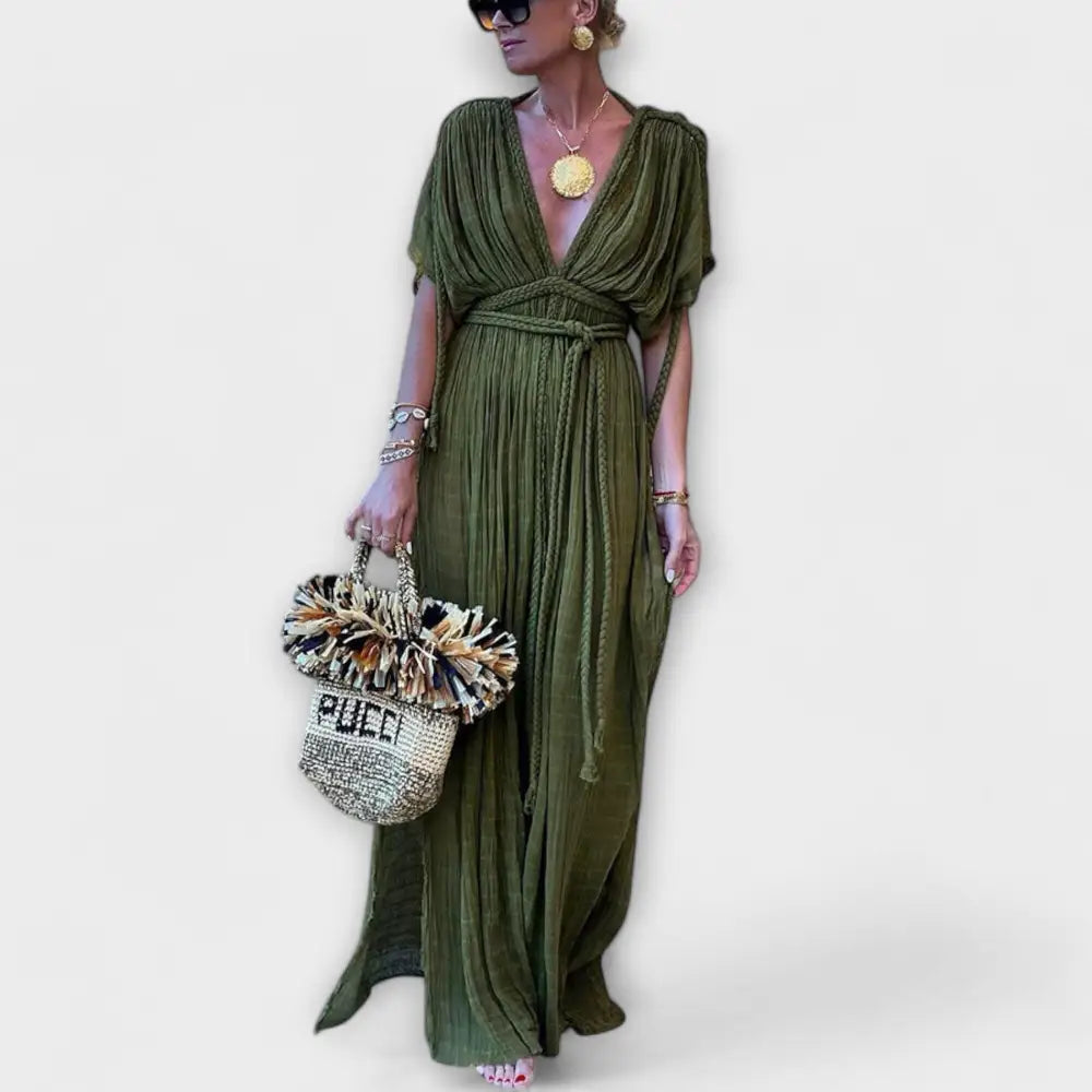 Clara – Vestido Elegancia Griega con Lazo Trenzado - Verde / Einheitsgröße - Vestidos
