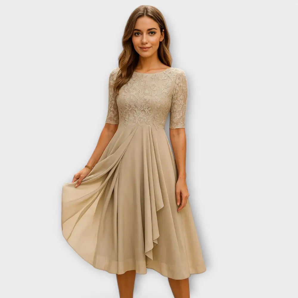 Clara – Vestido Elegancia para Invitadas de Boda - Beige / XS - Vestidos
