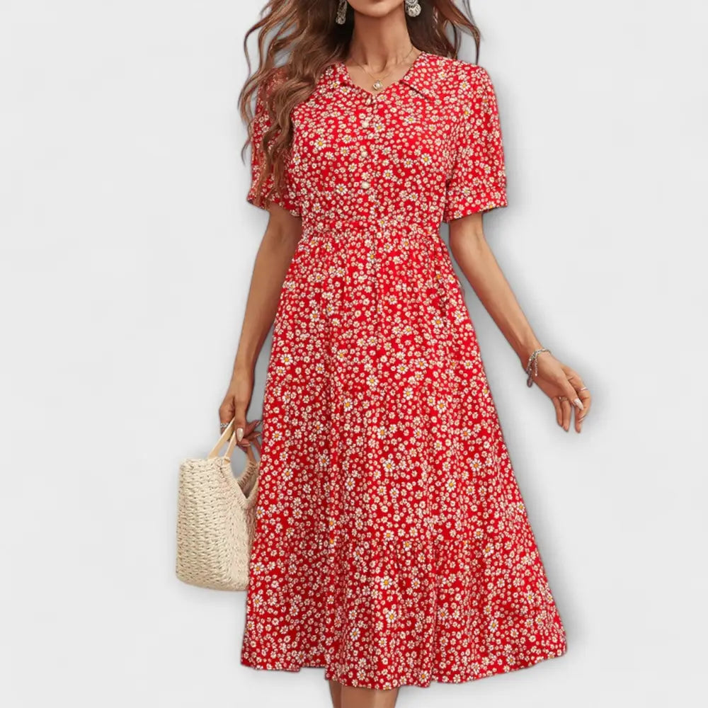 Clara – Vestido Encanto Floral Atemporal - Rojo / XS - Vestidos