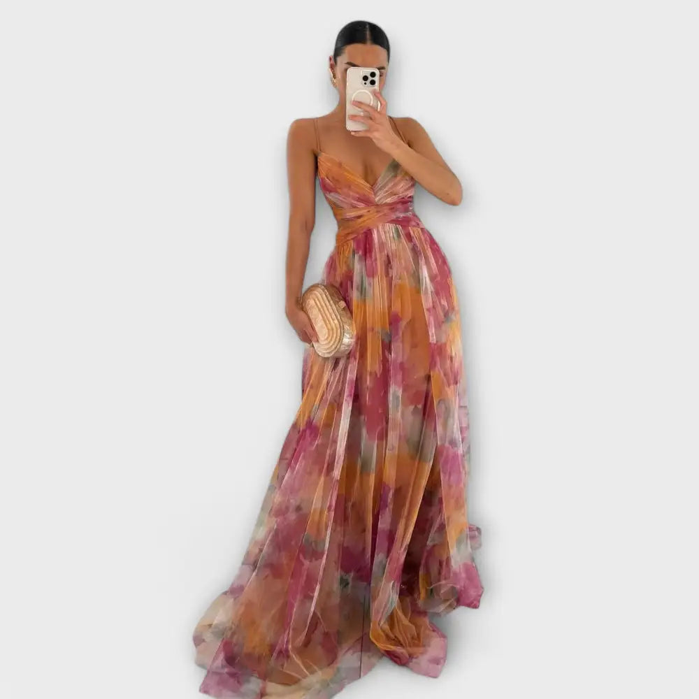Clara – Vestido Encanto Floral Elegante - Naranja / S - Vestidos