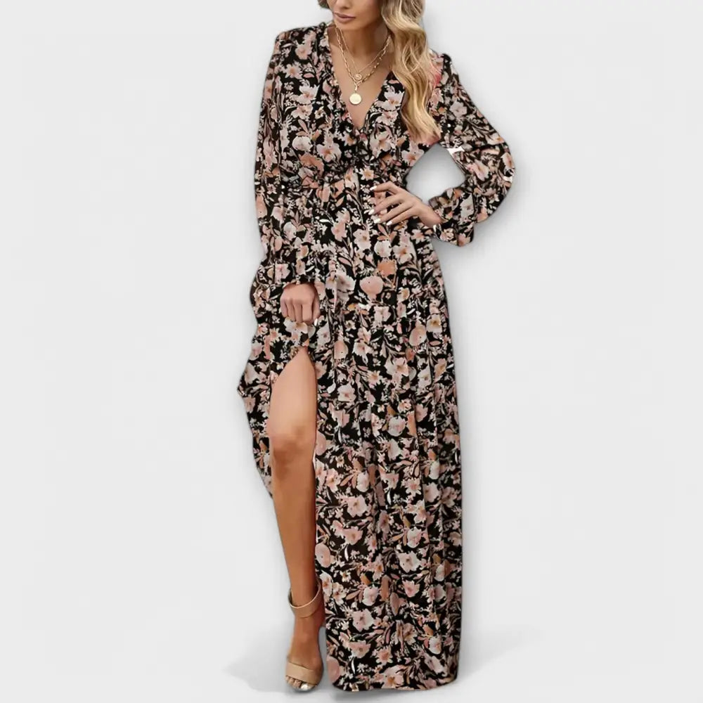 Clara – Vestido Encanto Floral - Kaffee / S - Vestidos
