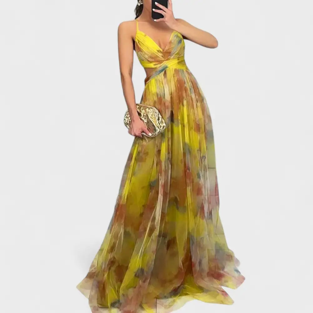 Clara – Vestido Floreado de Ensueño - Amarillo / S - Vestidos