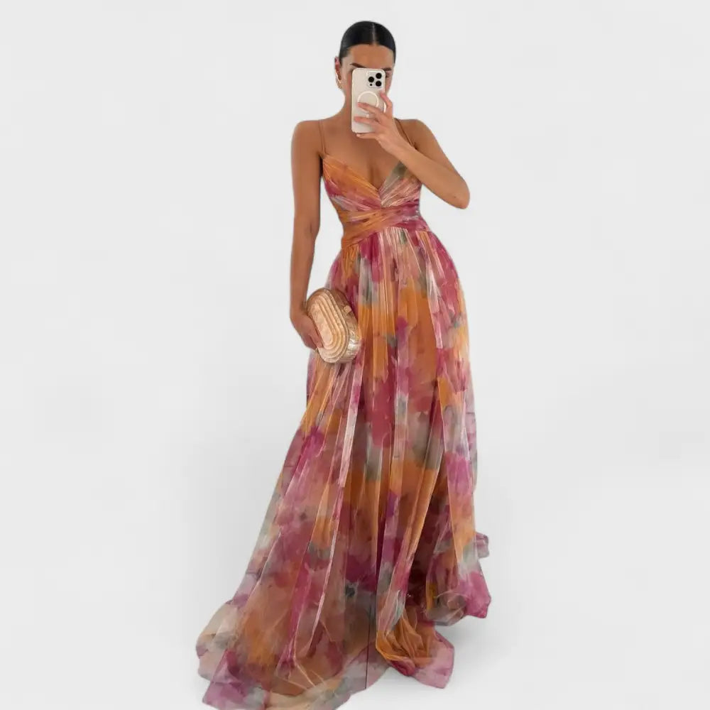 Clara – Vestido Floreado de Ensueño - Naranja / S - Vestidos