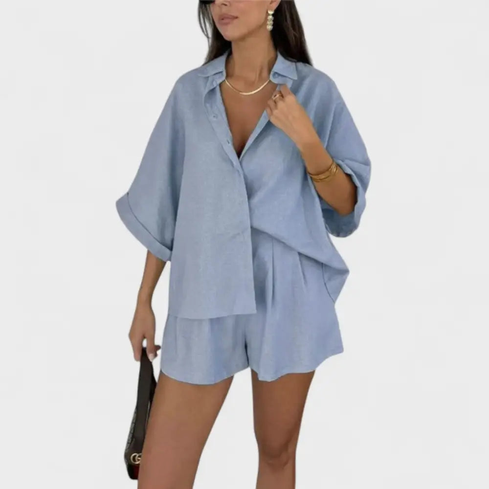 Claudia – Conjunto Frescura y Estilo Atemporal - Azul / S - CONJUNTOS