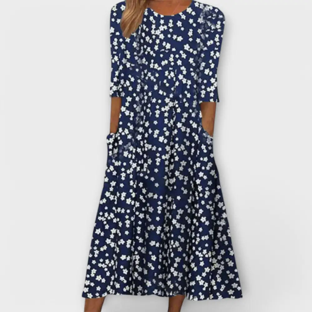 Claudia – Vestido Belleza Floral Atemporal - Azul / S - Vestidos