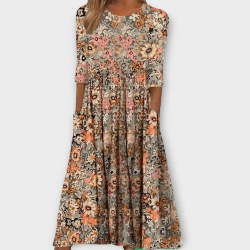 Claudia – Vestido Belleza Floral Atemporal - Beige / S - Vestidos