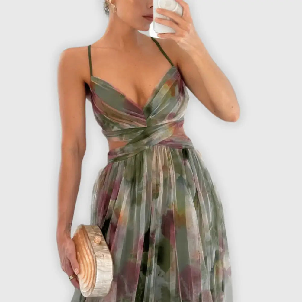 Claudia – Vestido Elegancia Floral Atemporal - Verde / S - Vestidos